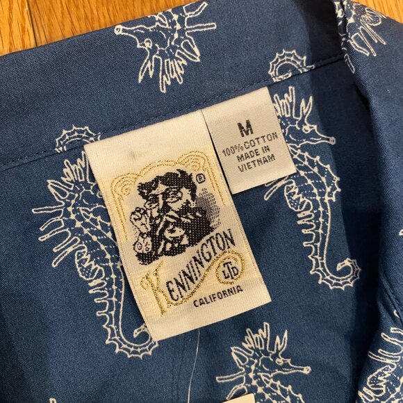 Kennington Ltd Shirt Mens Blue Seahorse Button Down Short Sleeve Camp Cotton NWT - Picture 5 of 6